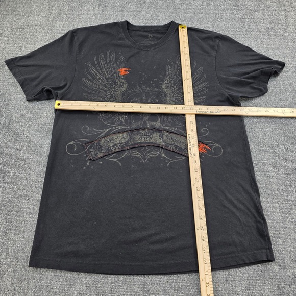 Aces and Eights Mens Black Graphic Shirt Skull Wings Crown Sticks and Stones 2X - Picture 3 of 5